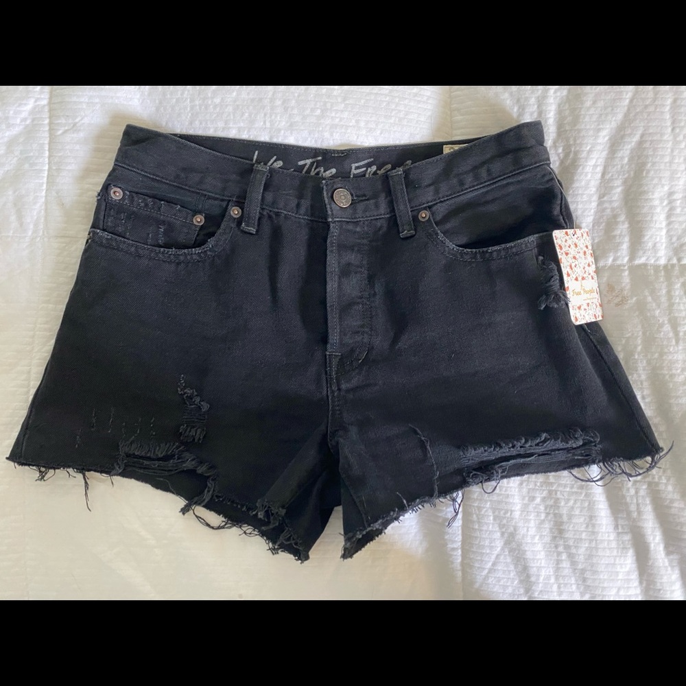 Free People black denim shorts